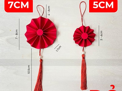 Phụ kiện treo Tết Quạt giấy nhung Vàng Đỏ mini [Cute] 5 - 7cm PKT-TET-14